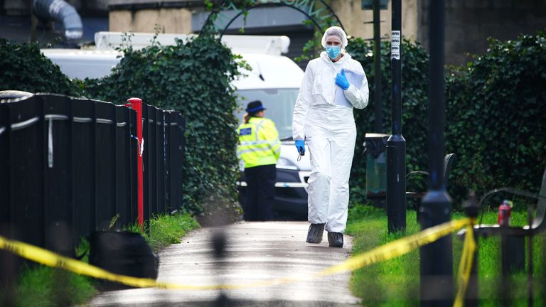 Police and forensic officers at the scene in St Philips, Bristol. Pic: PA