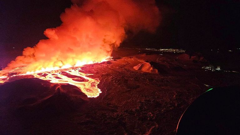Aerial view of the volcano erupting, north of Grindavík, Iceland
Pic:AP