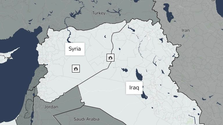 Map shows approximate targets of US strikes