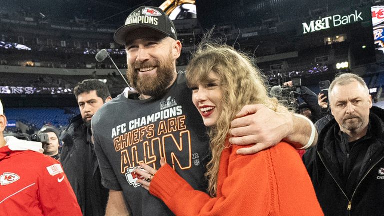 Taylor Swift is expected to attend the Super Bowl to see her boyfriend Travis Kelce perform, both pictured.  Photo: AP