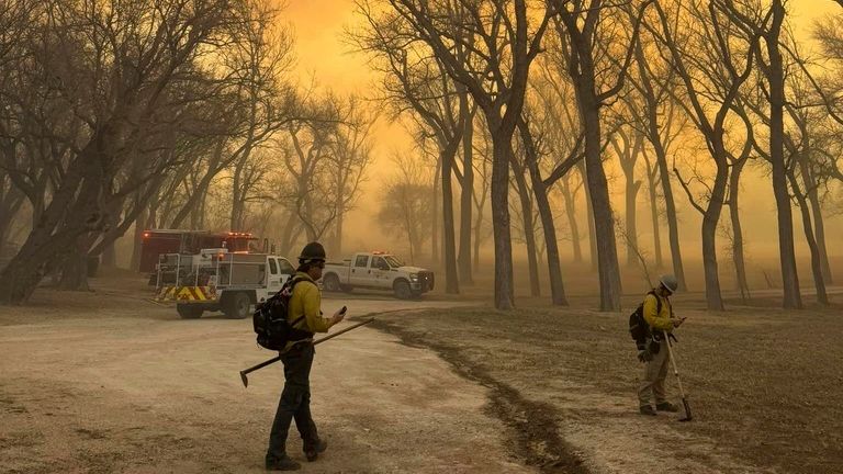 Wildland Team members depart to operate amid the spread of fire in this picture obtained by Reuters on February 27, 2024. Flower Mound Texas Fire Department/via REUTERS THIS IMAGE HAS BEEN SUPPLIED BY A THIRD PARTY. MANDATORY CREDIT. NO RESALES. NO ARCHIVES.
