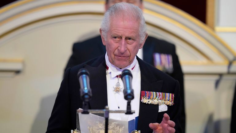 Pic: AP
The King addresses assembled guests at Mansion House in London, 18 October 2023
