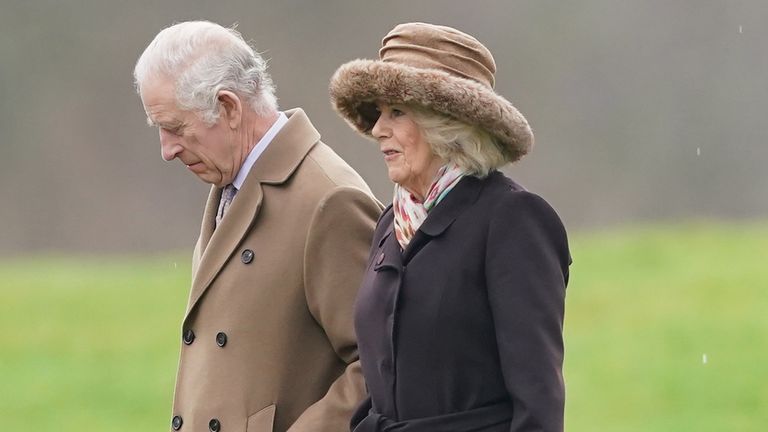 King Charles and Queen Camilla leaving church in February. Pic: PA