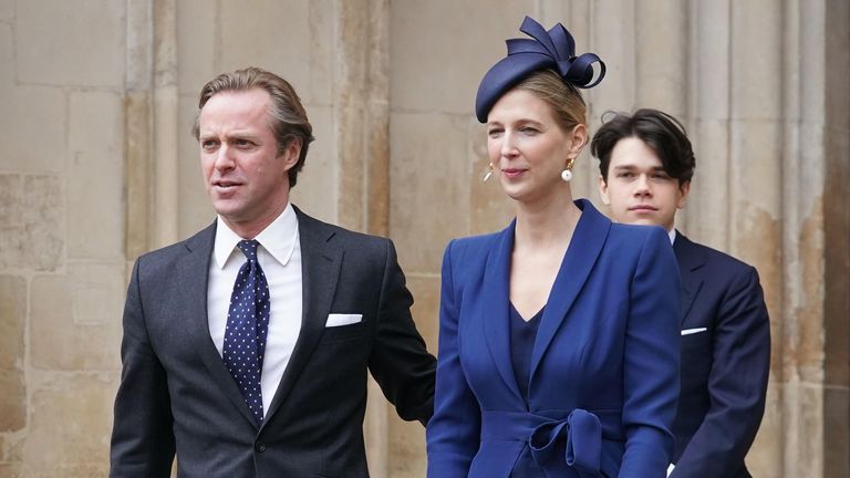 Lady Gabriella Kingston and Thomas Kingston leaving a Service of Thanksgiving for the life of the Duke of Edinburgh in March 2022