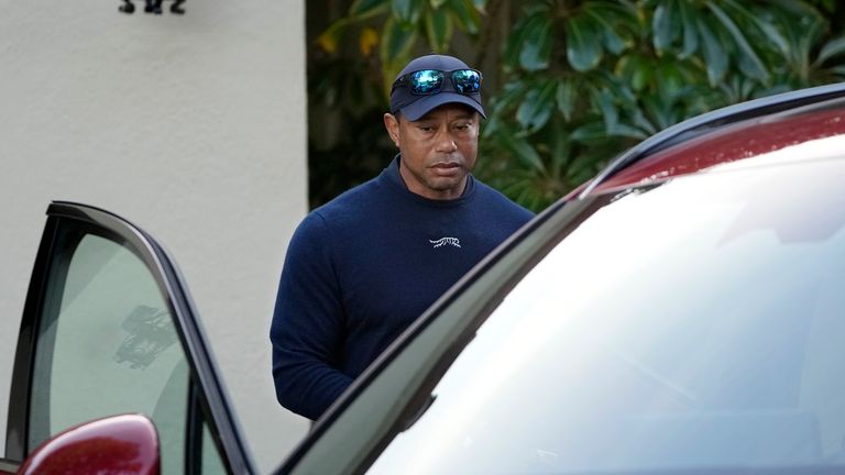 Tiger Woods leaves Riviera Country Club after withdrawing from the Genesis Invitational. Pic: AP