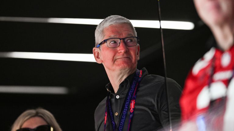 Tim Cook, Managing director of Apple, ahead of Super Bowl LVIII, Allegiant Stadium, Las Vegas, Nevada, USA. Picture date: Sunday February 11, 2024.