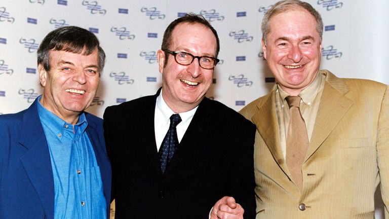 (L-R): Tony Blackburn, Wright and Paul Gambachini pictured in 2002. Pic: PA