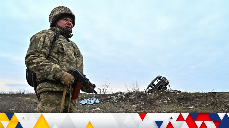 A Ukrainian serviceman near the frontline village of Robotyne. Pic: Reuters