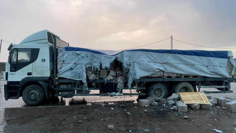 The truck hit by Israeli naval gunfire, according to Tom White. Pic: Tom White via Reuters