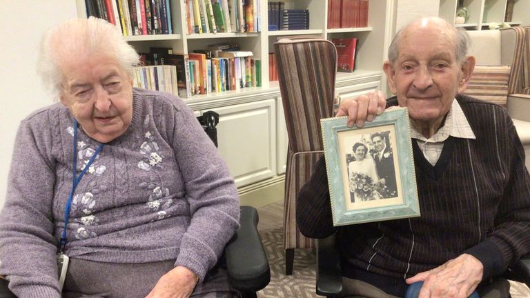 Undated handout photo issued by Care UK of centenarian couple, Olwen and Arthur Hayward, aged 100 and 101, who have been married for more than 75 years, hold their wedding photo, as couples at Care UK&#39;s Llys Cyncoed home in Cardiff shared their secrets on how to maintain a long-lasting relationship during a celebration ahead of Valentine&#39;s Day. Issue date: Wednesday February 14, 2024.