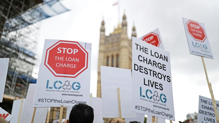A loan charge protest outside the Houses of Parliament in Westminster
Pic:PA
