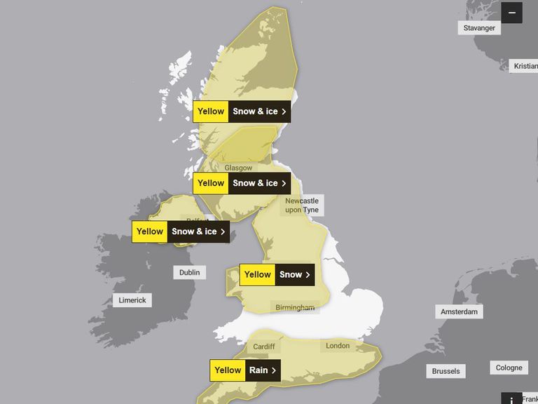 The warnings in place at the start of Friday. Pic: Met Office