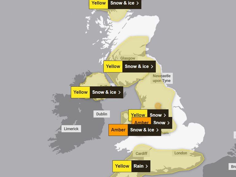 Weather warnings map from the Met Office