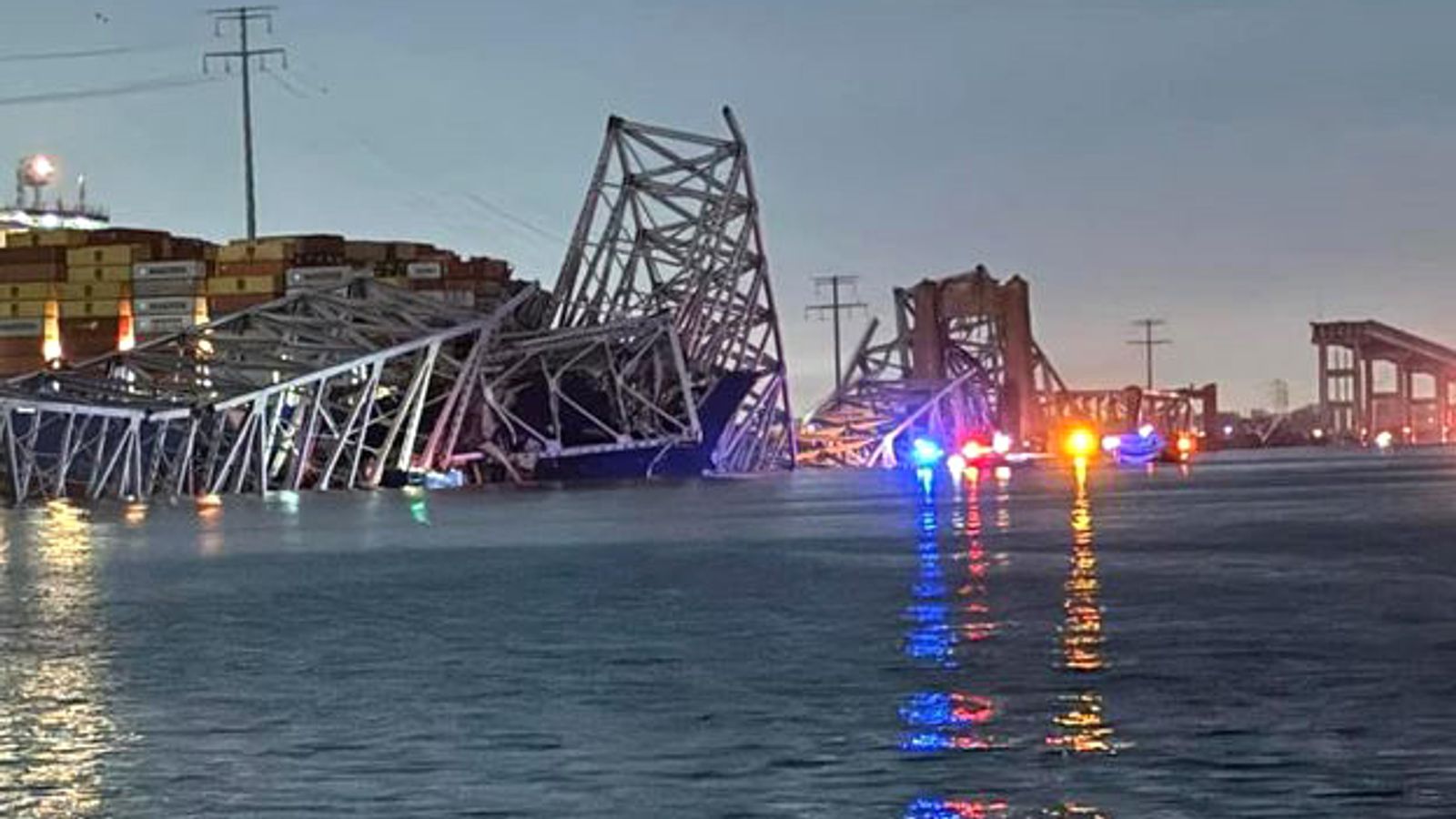 People and vehicles fall into water as Baltimore bridge collapses after being hit by ship