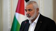 Hamas chief Ismail Haniyeh speaks during a press briefing after his meeting with Iranian Foreign Minister Hossein Amirabdollahian in Tehran, Iran,.
Pic: AP
