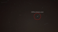Comet 12P/Pons-Brooks is photographed next to several satellite trails, from Pico De Las Nieves on the island of Gran Canaria, Spain, March 11, 2024. REUTERS/Borja Suarez