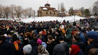 Pic: Reuters
People gather near the Borisovskoye cemetery during the funeral of Russian opposition politician Alexei Navalny in Moscow, Russia, March 1, 2024. REUTERS/Stringer