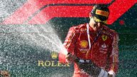 Carlos Sainz Jr sprays sparkling wine after winning the Australian Grand Prix in Melbourne