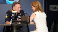 Red Bull team principal Christian Horner speaks with his wife Geri ahead of the F1 Bahrain Grand Prix. Pic: AP