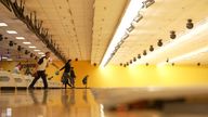 James Matthews speaks to US voters inside a bowling alley in the town of Greensboro, North Carolina, following Super Tuesday.