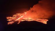 Lava erupts from volcano. Pic: Iceland Civil Defense via AP