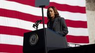 Kamala Harris, attending a memorial to the US&#39;s Bloody Sunday event, in Selma, Alabama, makes a speech about the Gaza truce. Pic: Reuters