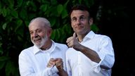 Lula da Silva and Emmanuel Macron on Combu Island in Brazil. Pic: Reuters