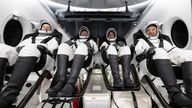 Konstantin Borisov, Andreas Mogensen,Jasmin Moghbeli and Satoshi Furukawa shortly after landing on 12 March. Pic: NASA/AP