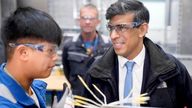 Rishi Sunak during a visit to an engineering firm in  Barrow-in-Furness, in Cumbria.  
Pic: PA