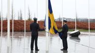 A Swedish flag is prepared to be raised, on the day of a flag-raising ceremony at NATO headquarters following the accession of Sweden to the alliance, in Brussels, Belgium March 11, 2024. REUTERS/Yves Herman

