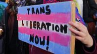 Trans rights activists take part in a demonstration outside Portobello Library, Edinburgh, where parents are attending a meeting, organised by Concerned Adults Talking Openly About Gender Identity Ideology, to discuss transgender ideology in Scottish schools. Picture date: Tuesday March 14, 2023. Pic: PA