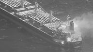 Bulk carrier True Confidence after a missile attack by Yemen&#39;s Houthi fighters.  Pic: US Central Command via AP