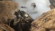 Ukrainian servicemen of the National Guard take part in drills near Kharkiv. Pic: Reuters