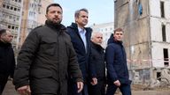 Ukraine&#39;s President Volodymyr Zelenskyy and Greek Prime Minister Kyriakos Mitsotakis visit Odesa. Pic: Reuters