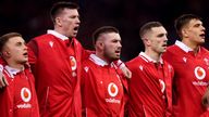 Wales' George North reacts during the national anthems in the Guinness Six Nations match at the Principality Stadium, Cardiff. Picture date: Saturday March 16, 2024.
