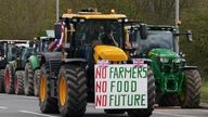 A convoy of farmers in tractors gather on the A20, near Wrotham, in Kent, before heading to London to join a protest in Westminster