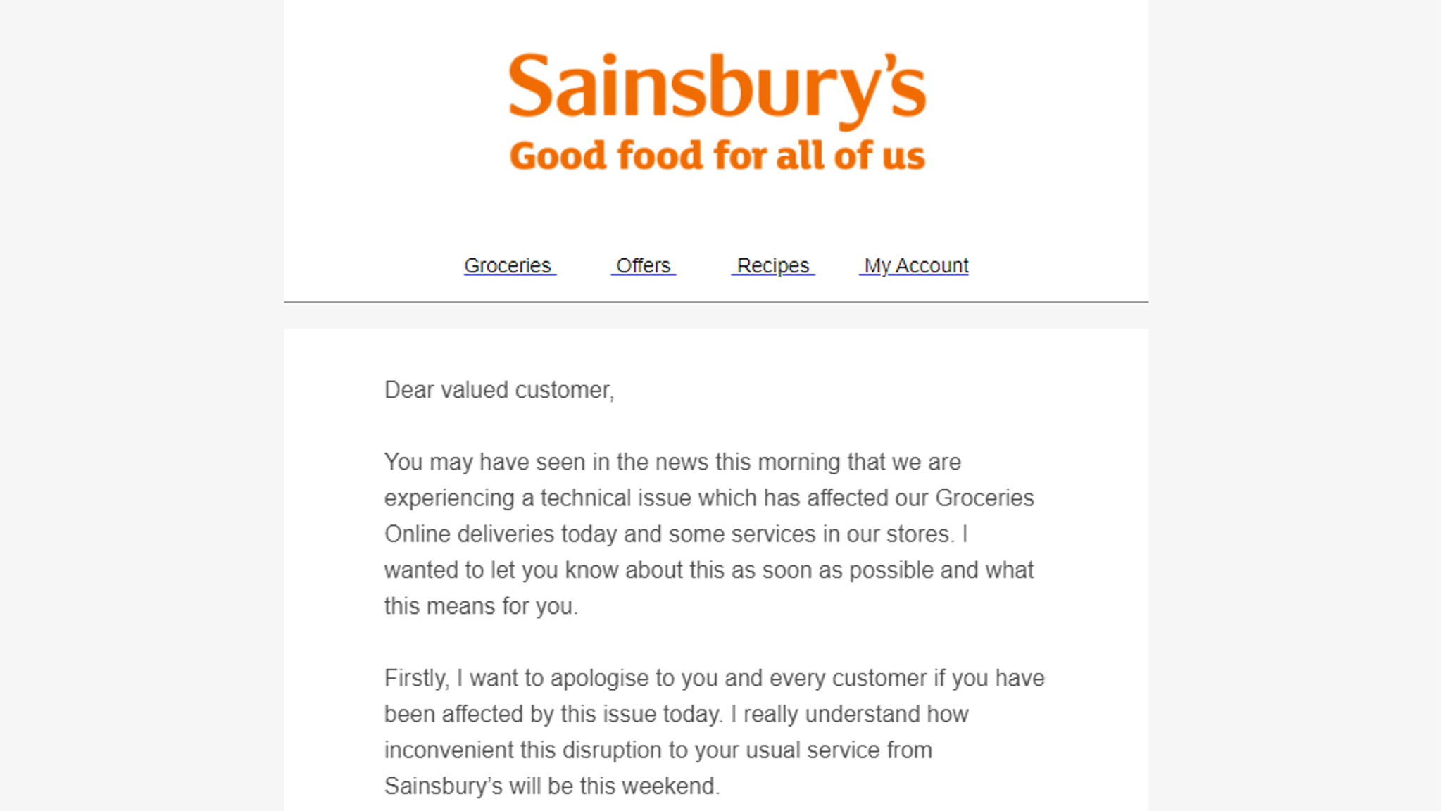 Sainsbury's and Tesco apologise for 'inconvenience' to customers after