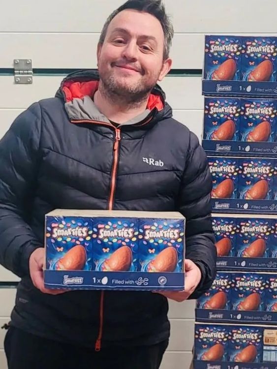 Dan Dafydd and his Easter egg mishap. Pic: Dan Dafydd/Sinclair General Stores