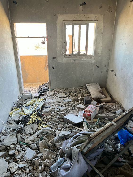 The box of a remote-controlled toy car seen among the damage in one of the north facing rooms. Pic: MSF