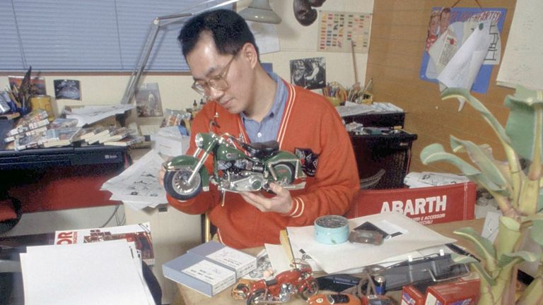 A file photo shows Japanese manga artist Akira in Kiyosu Town, Aichi Prefecture in 1988. Toriyama, famous for manga series Dr. Slump, Dragon Ball,and others, passed away at the age of 68 on March 1st, 2024. He was also a character designer for video games such as the Dragon Quest series.( The Yomiuri Shimbun via AP Images )