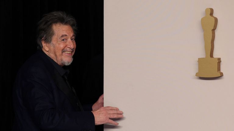 Al Pacino reacts in the Oscars photo room at the 96th Academy Awards in Hollywood, Los Angeles, California, U.S., March 10, 2024. REUTERS/Carlos Barria
