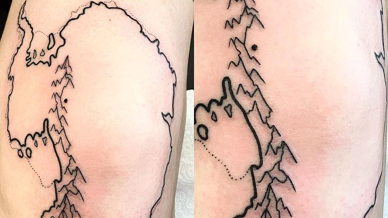 Charity manager Katie Shaw wants to go to the region so much she&#39;s tattooed a geographically accurate map of Antarctica on her leg. Pic: Johnny Rad/Instagram