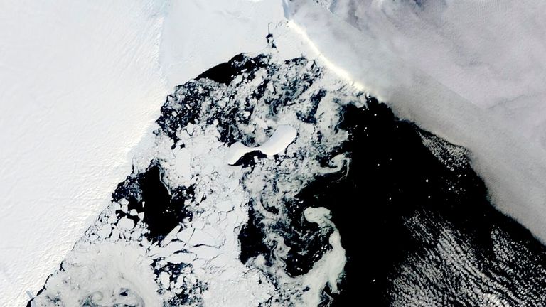 FILE - This satellite image provided by NASA, shows icebergs that formed through an ice shelf collapse. Dozens of Antarctica’s ice shelves, floating extensions of glaciers, showed significant shrinking between 1997 and 2021, a study published Thursday, Oct. 12, 2023, found. (Dr. Christopher A. Shuman, UMBC/NASA via AP, File)


