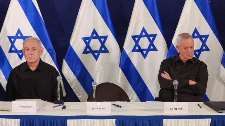 Israeli Prime Minister Benjamin Netanyahu and war cabinet minister Benny Gantz. File pic: Reuters