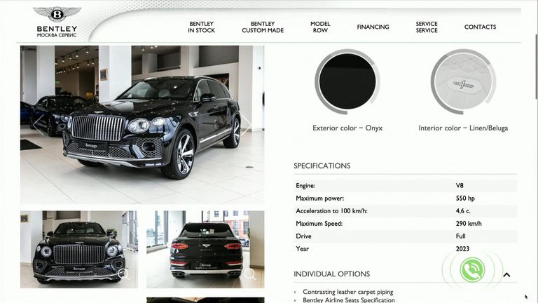 A 2023 Bentley car is shown for sale on a Russian car dealership&#39;s website.
Pic: Bentley Moscow