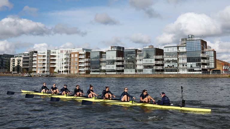 Oxford women's team during practice on the River Thames. Pic:  Reuters
