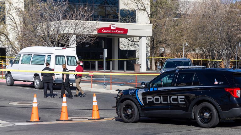 A police vehicle is parked outside Saint Alphonsus Regional Medical Center in Boise, Idaho, on Wednesday, March 20, 2024. Pic: AP