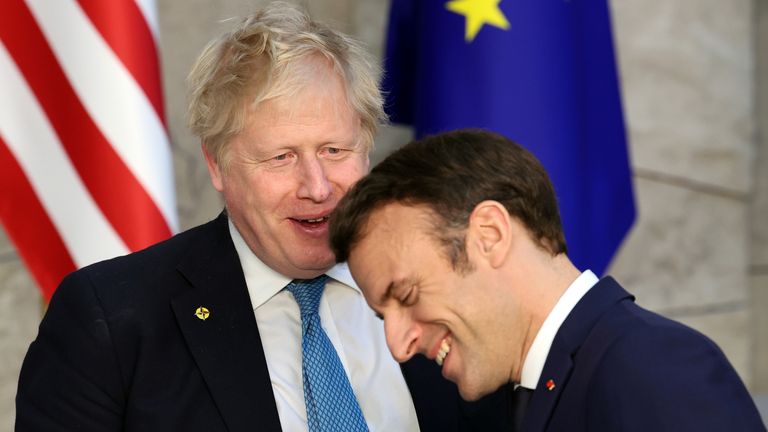 Boris Johnson and Emmanuel Macron in Brussels in March 2022. Pic: Reuters