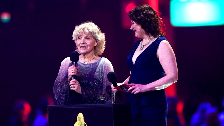 Jo Hamilton and Monica Dolan present the award for Song of the Year during the Brit Awards 2024. Pic: James Manning/PA