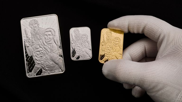 The Royal Mint has unveiled its latest collectable Star Wars coins and bullion bars.
Pic: PA